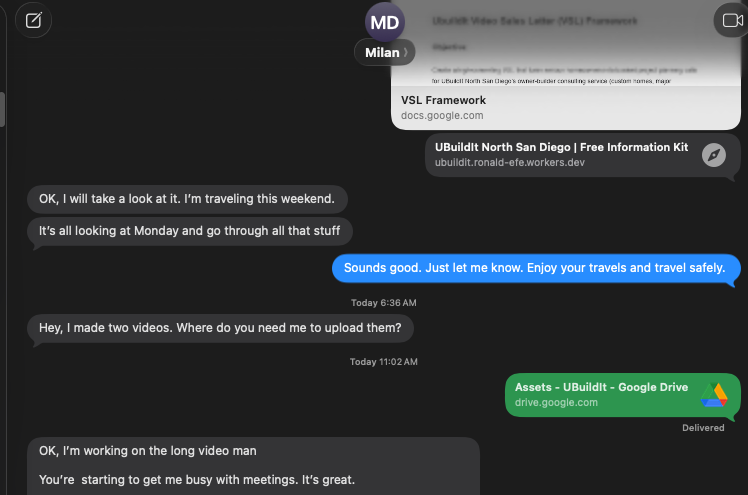 Client text message saying the system is starting to get them busy with meetings